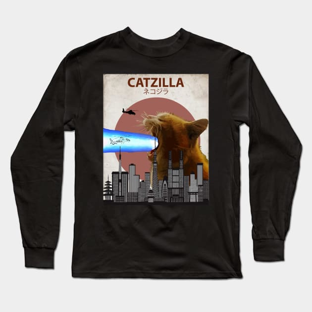 Catzilla - Giant Cat with Mouth Lasers Long Sleeve T-Shirt by Animalzilla